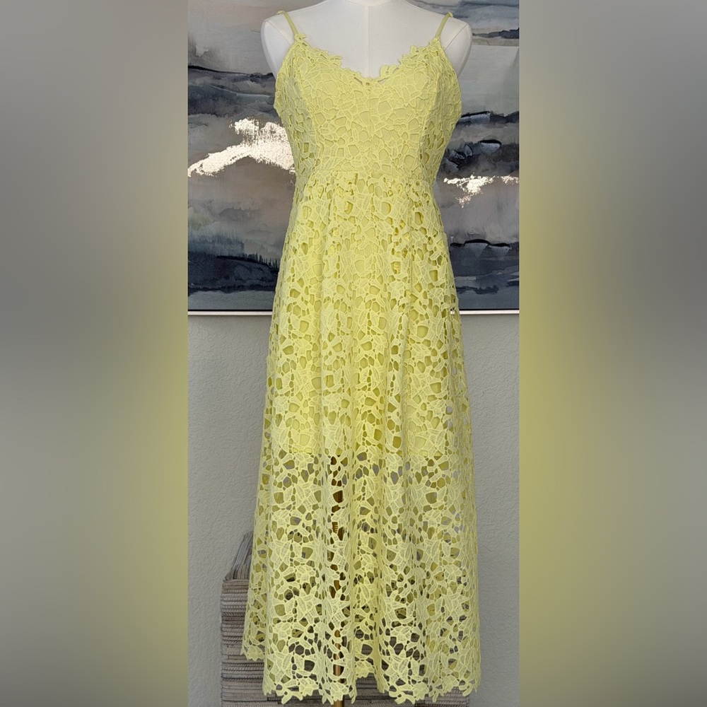 ASTR The Label Lemon Yellow Lace Midi Dress Wedding Guest Bridal Shower Spring - Picture 4 of 14